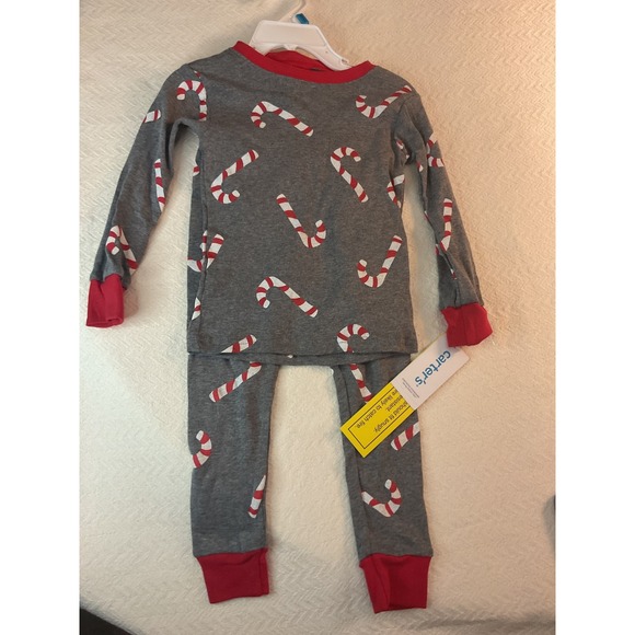 Carter's Christmas Candy Cane Gray Red Pajama Set - Size 24 Months (24m) - Picture 1 of 5